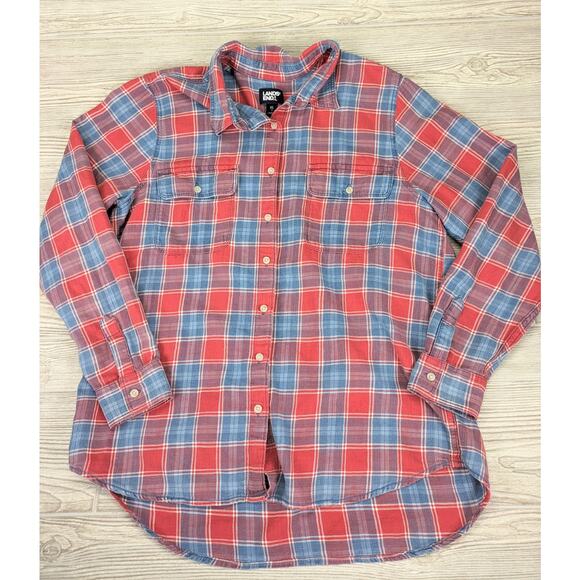 Lands End Plaid Button Up Women XL 18 Red Western Classic Cabin Lightweight - Picture 1 of 8